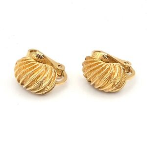 Trifari Gold Tone Textured Clip On Earrings Vintage Designer